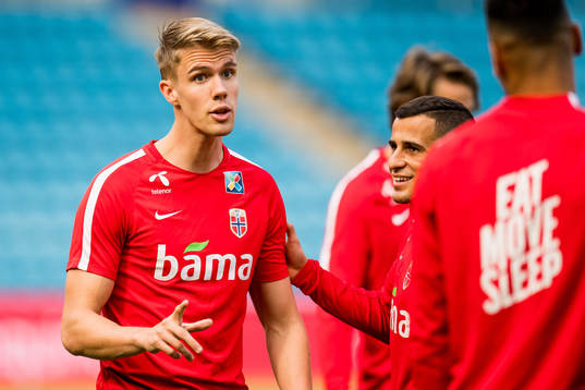 Kristoffer Ajer and Omar Elabdellaoui of Norway