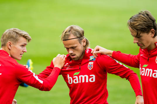 Martin Ødegaard, Iver Fossum and Sander Berge of Norway