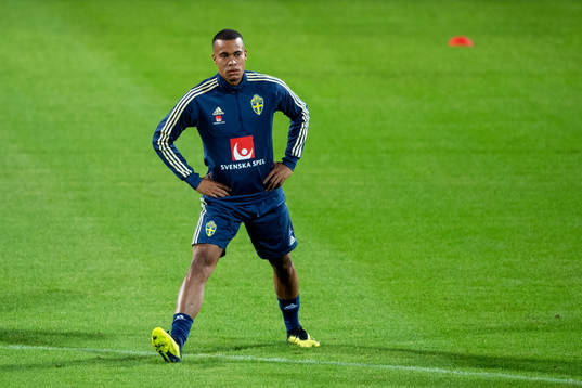 Robin Quaison of the Swedish national football team at a