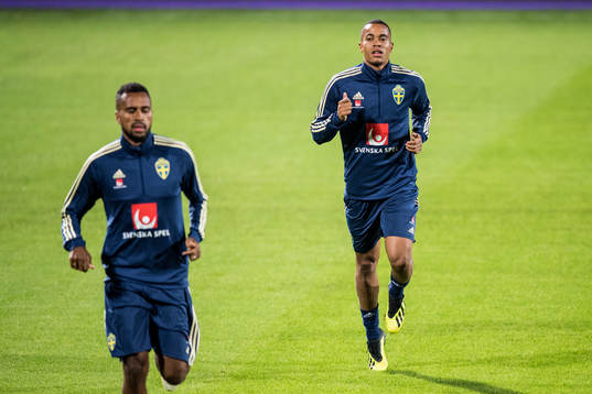 Robin Quaison of the Swedish national football team at a