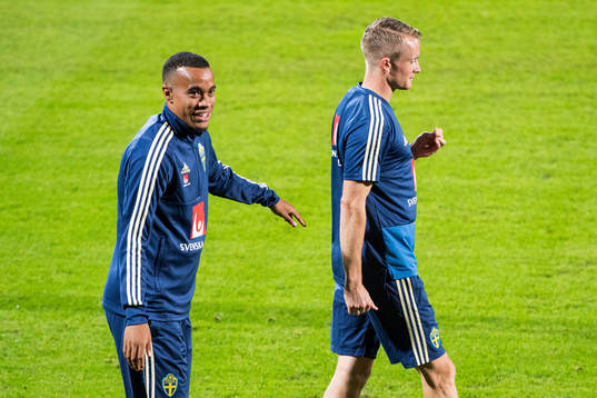 Robin Quaison and Sam Larsson of the Swedish national