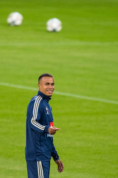Robin Quaison of the Swedish national football team at a
