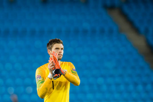 Goalkeeper Rune Almenning Jarstein of Norway  celebrates