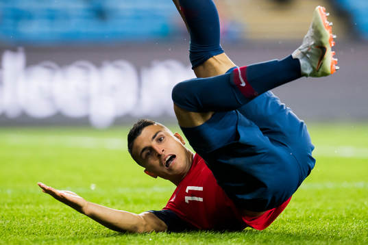 Mohamed Elyounoussi of Norway reacts