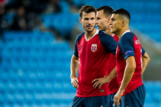 Håvard Nordtveit and Mohamed Elyounoussi of Norway