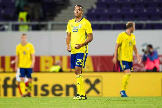 Robin Quaison of Sweden looks dejected