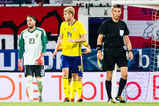 Goalkeeper Kristoffer Nordfeldt of Sweden looks dejected