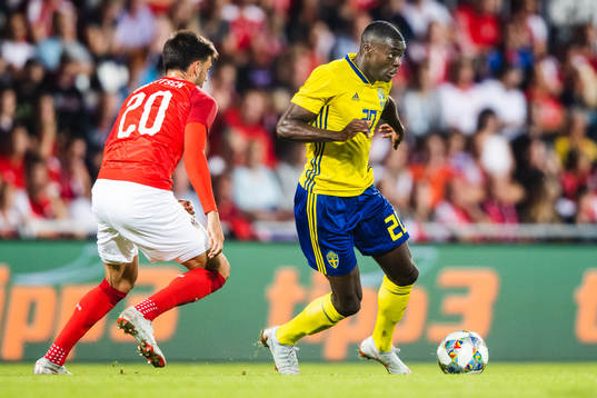 Florian Grillitsch of Austria and Ken Sema of Sweden