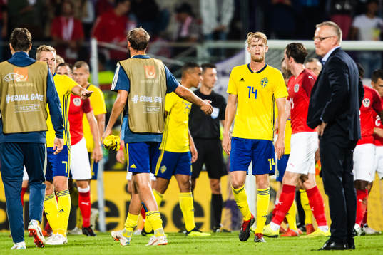 Filip Helander of Sweden looks dejected