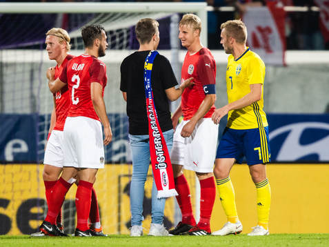 A pitch invader among Sebastian Larsson of Sweden and