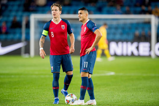 Stefan Johansen and Mohamed Elyounoussi of Norway