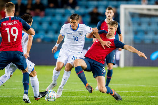 Pieros Sotiriou of Cyprus and Kristoffer Ajer of Norway