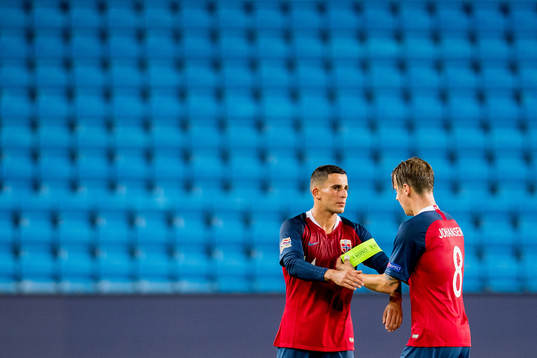 Omar Elabdellaoui and Stefan Johansen of Norway