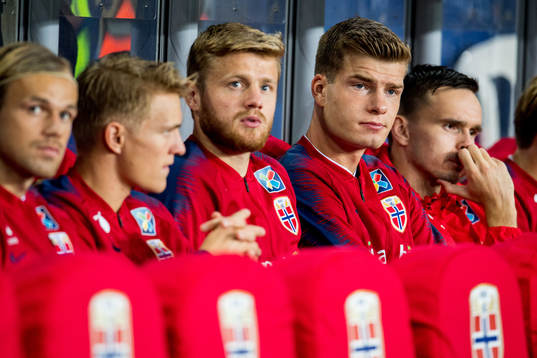 Alexander Sørloth of Norway at the bench