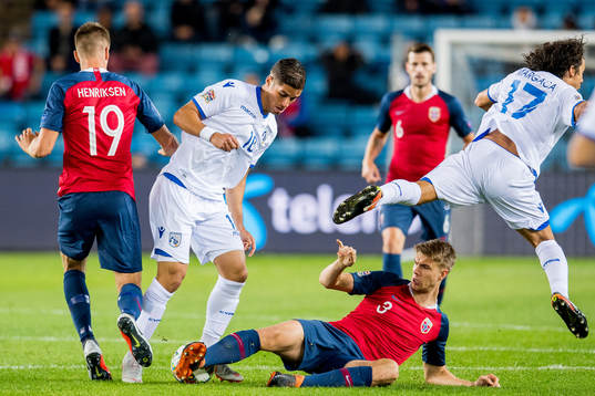 Pieros Sotiriou of Cyprus and Kristoffer Ajer of Norway