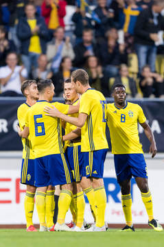 Sveriges Mattias Svanberg jublar med lagkamrater