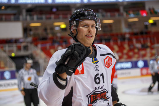 Martin Janolhs #61, Malmö Redhawks celebrating 1-1 goal