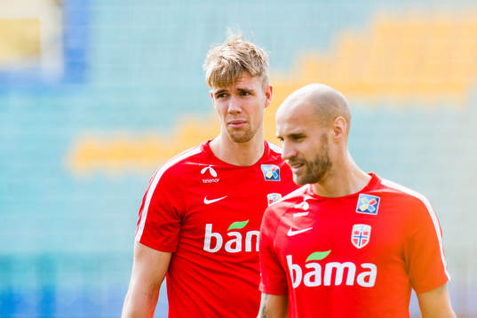 Kristoffer Ajer and Tore Reginiussen of Norway