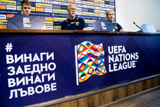Kristoffer Ajer of Norway, Lars Lagerbäck, head coach of