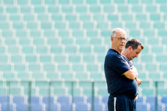 Lars Lagerbäck, head coach of Norway, and Per Joar Hansen,