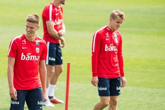 Markus Henriksen and Martin Ødegaard of Norway