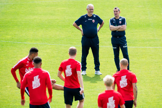 Lars Lagerbäck, head coach of Norway, and Per Joar Hansen,