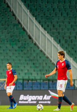 Omar Elabdellaoui and Sander Berge of Norway look dejected