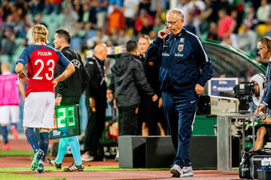 Lars Lagerbäck, head coach of Norway, looks dejected