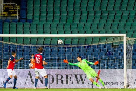 Goalkeeper Rune Almenning Jarstein of Norway lets in 1-0