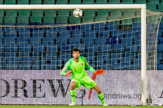 Goalkeeper Rune Almenning Jarstein of Norway lets in 1-0
