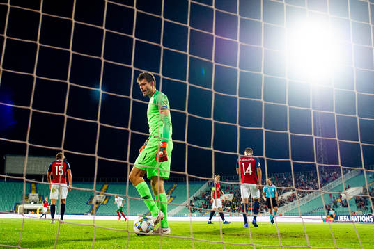 Goalkeeper Rune Almenning Jarstein of Norway looks dejected
