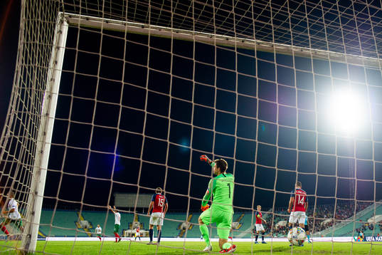 Goalkeeper Rune Almenning Jarstein of Norway looks dejected