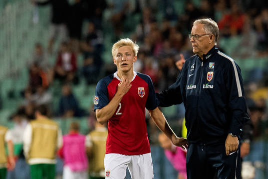 Birger Meling of Norway and Lars Lagerbäck, head coach of