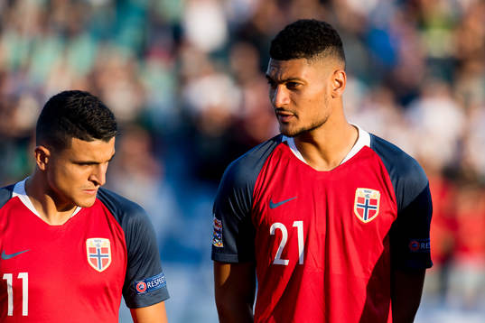 Mohamed Elyounoussi and Bjørn Maars Johnsen of Norway