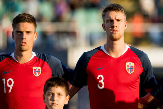 Markus Henriksen and Kristoffer Ajer of Norway