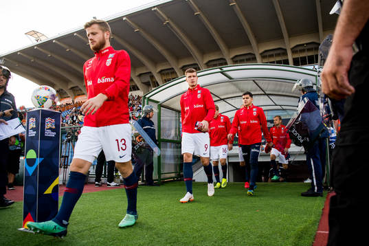 Fredrik Midtsjø and Alexander Sørloth of Norway