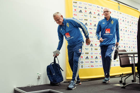head coach Janne Andersson and Press officer Staffan