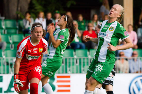 Hammarbys målvakt Caroline Forsgren och Alexandra Lindberg