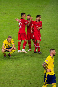 Emil Krafth and Pontus Jansson of Sweden looks dejected as