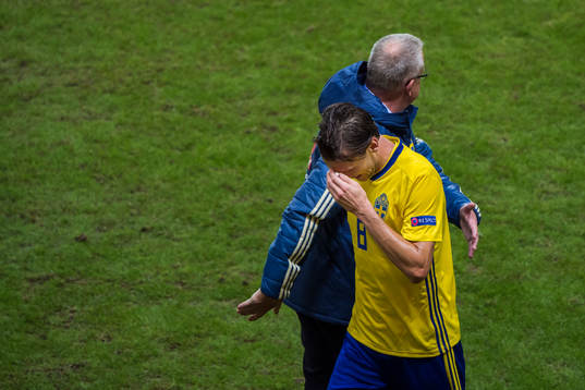 head coach Janne Andersson and Albin Ekdal looks dejected