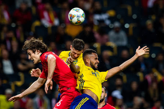 Caglar Söyuncu of Turkey and Isaac Kiese Thelin and Marcus
