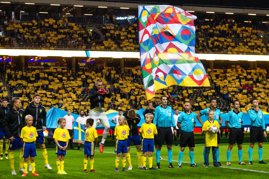 flag-bearer behind the players prior the Nations League
