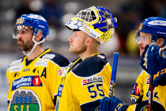 Goaltender Oskar Östlund of Storhamar looks dejected