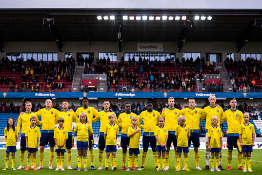 Sveriges spelare står uppställda