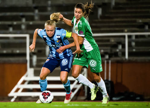 Djurgårdens Mia Jalkerud och Hammarbys Sejde Abrahamsson