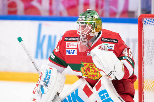 Moras målvakt Isak Wallin  i ishockeymatchen i SHL mellan