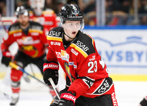 Luleås Jesper Sellgren mot Brynäs i ishockeymatchen i SHL