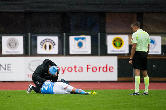 Kristian Brix of Sandnes Ulf with an injury