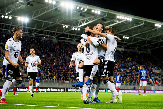 Anders Konradsen and Mike Jensen of Rosenborg celebrate