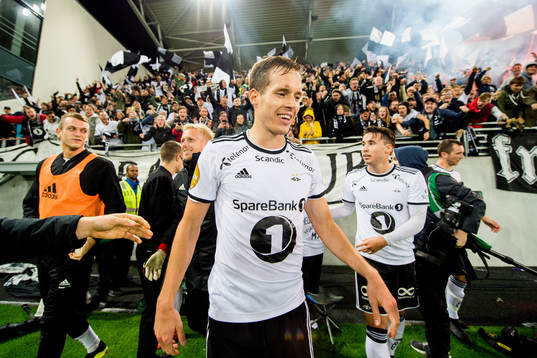 Anders Konradsen of Rosenborg celebrates the 2-3 goal in